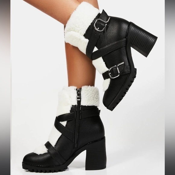 Privileged Shoes - Black White Sherpa Chunky Treaded Sole Buckle Closure Lemon Drop PRIVILEGED 5.5